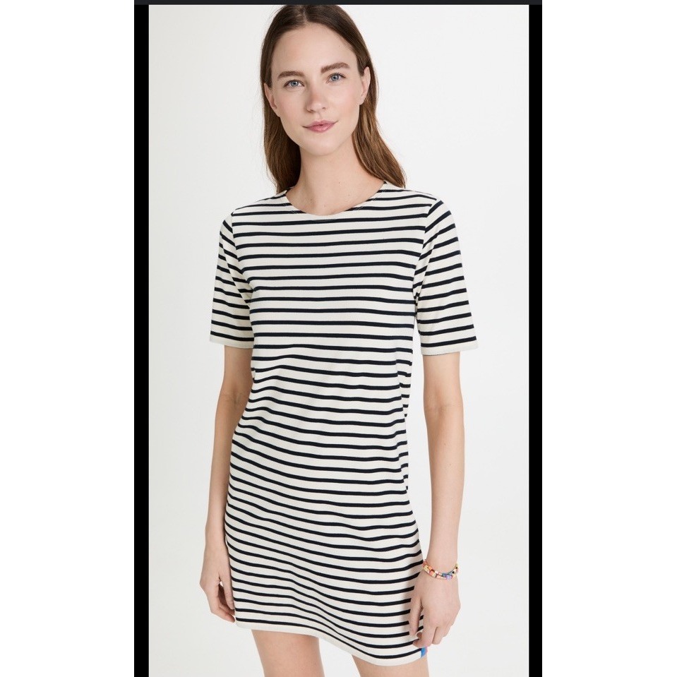 Kule Tshirt Dress Womens Extra Small Blue Cream Short Sleeve Round Neck Casual